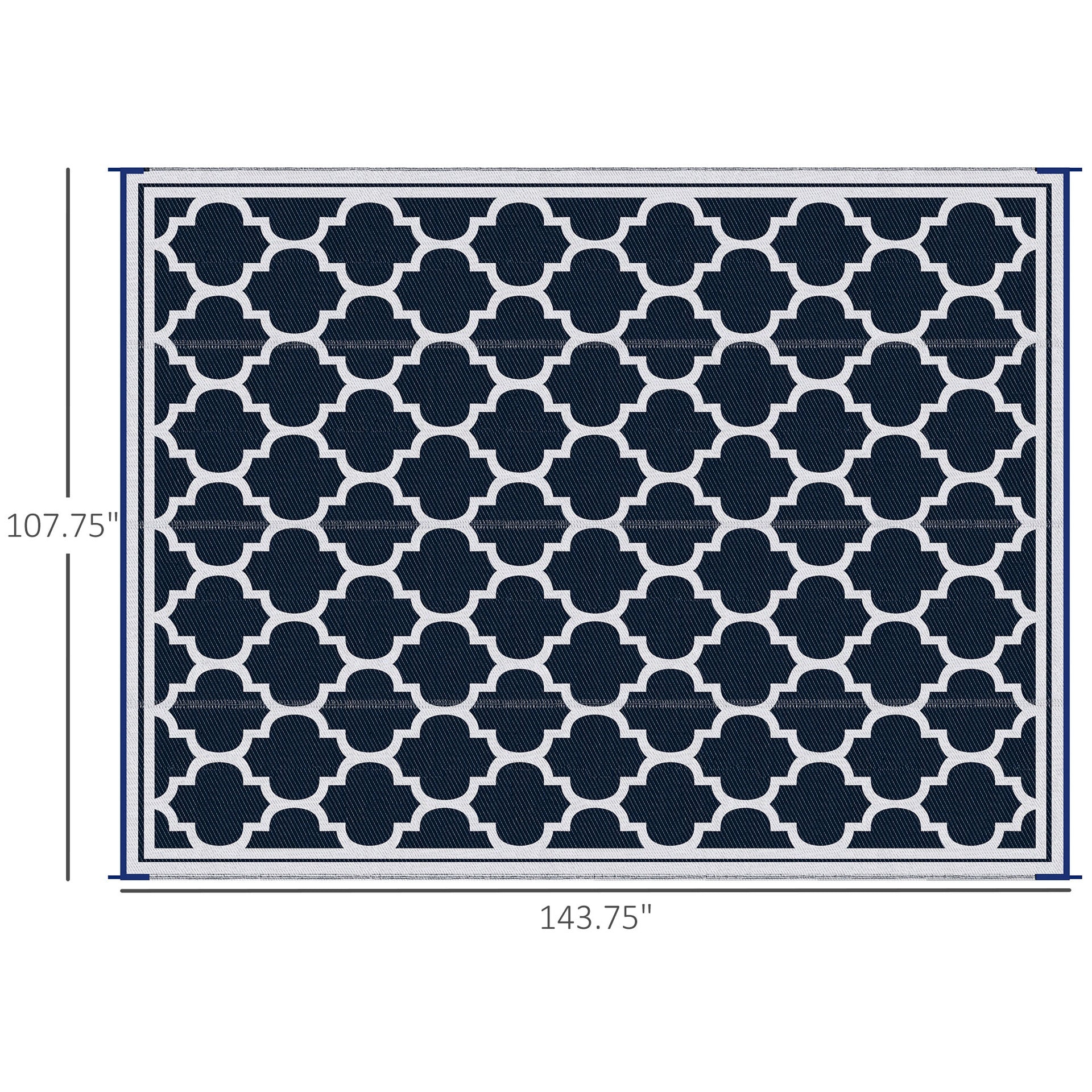 Outsunny Reversible Outdoor Rug, 9' x 12' Waterproof Plastic Straw Floor Mat, Portable RV Camping Carpet, Large Floor Mat for Backyard, Deck, Picnic, Beach, Blue & White