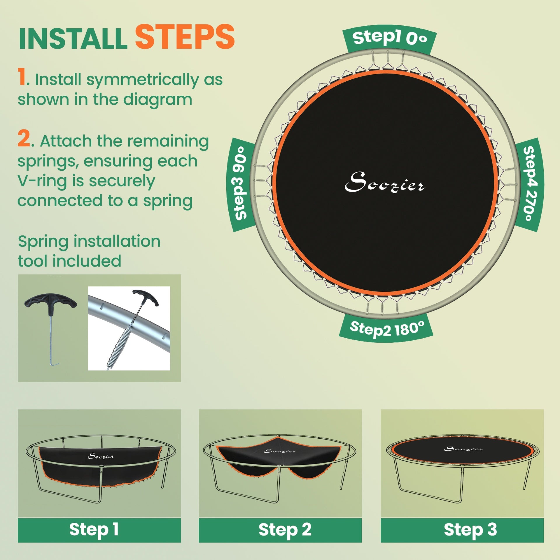 Soozier Trampoline Replacement Mat, Fits 12' Trampoline w/ 72 V-Hooks & 5.5" Springs (Spring & Frame not Included), Orange