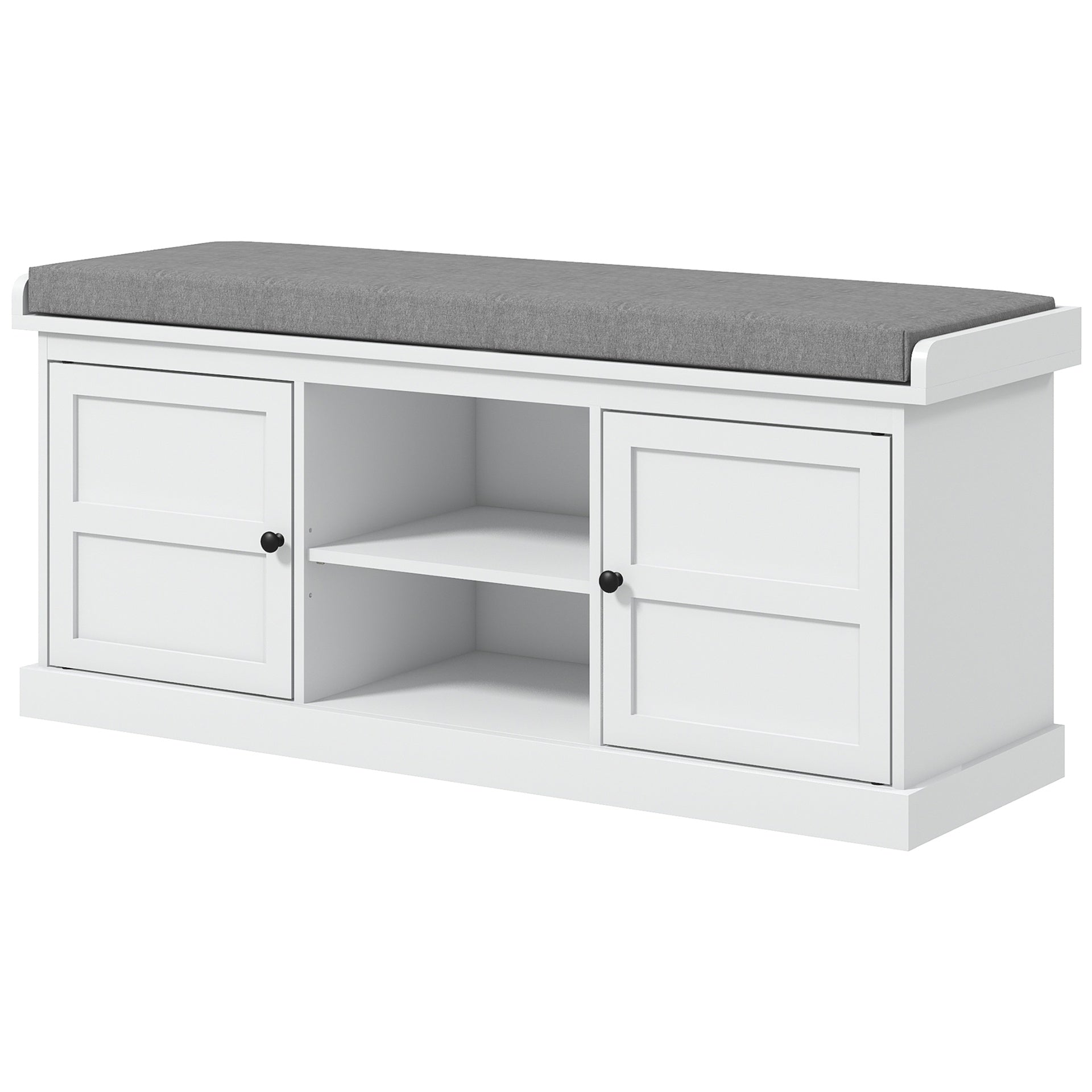 HOMCOM Shoe Storage Bench with Cushioned Seat, Entryway Bench Seat with 2 Cabinets and Adjustable Shelf for Hallway, White