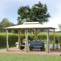 Outsunny 10' x 13' Patio Gazebo, Outdoor Gazebo Canopy Shelter with Curtains, Vented Roof, Steel Frame for Garden, Lawn, Backyard and Deck, Cream White