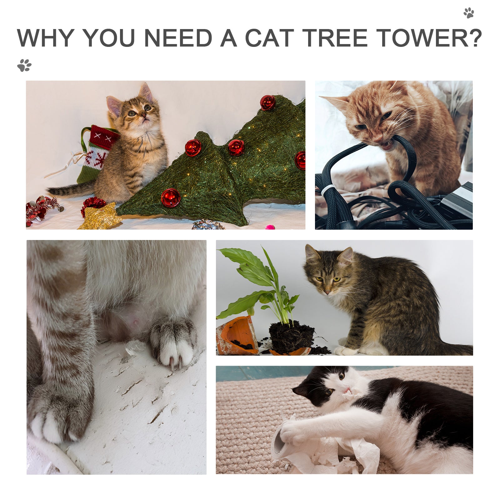 PawHut 102" Adjustable Height Floor to Ceiling Cat Tree, 5 Level Cat Tower with Scratching Posts, Hammock, Beige