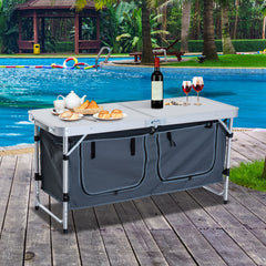 Outsunny 47" Portable Camping Table Aluminum Picnic Folding Camping Table with Carrying Handle and Storage Organizer