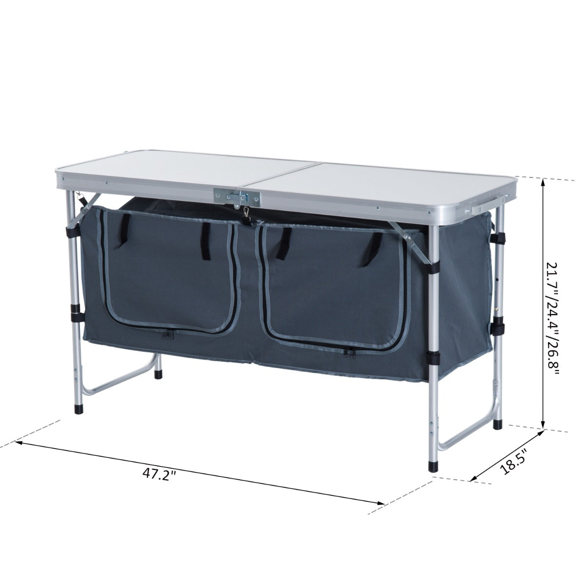 Outsunny 47" Portable Camping Table Aluminum Picnic Folding Camping Table with Carrying Handle and Storage Organizer