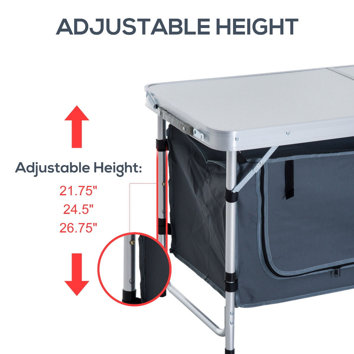 Outsunny 47" Portable Camping Table Aluminum Picnic Folding Camping Table with Carrying Handle and Storage Organizer