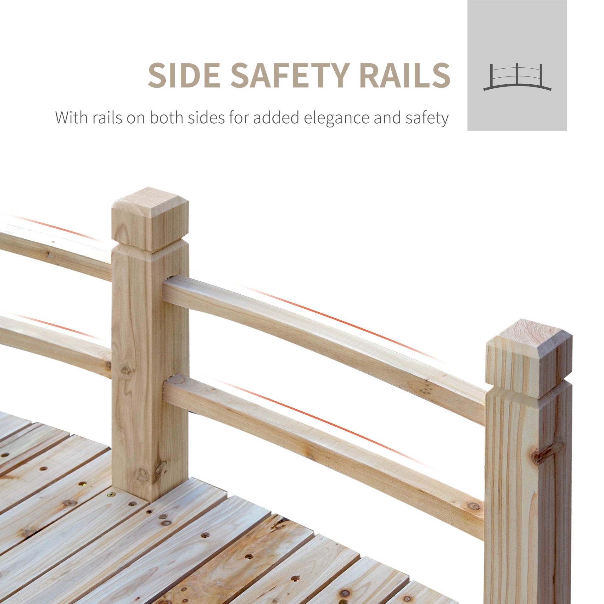 Outsunny 5 ft Wooden Garden Bridge Arc Footbridge with Railings for your Backyard, Natural Wood