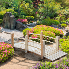 Outsunny 5 ft Wooden Garden Bridge Arc Footbridge with Railings for your Backyard, Natural Wood