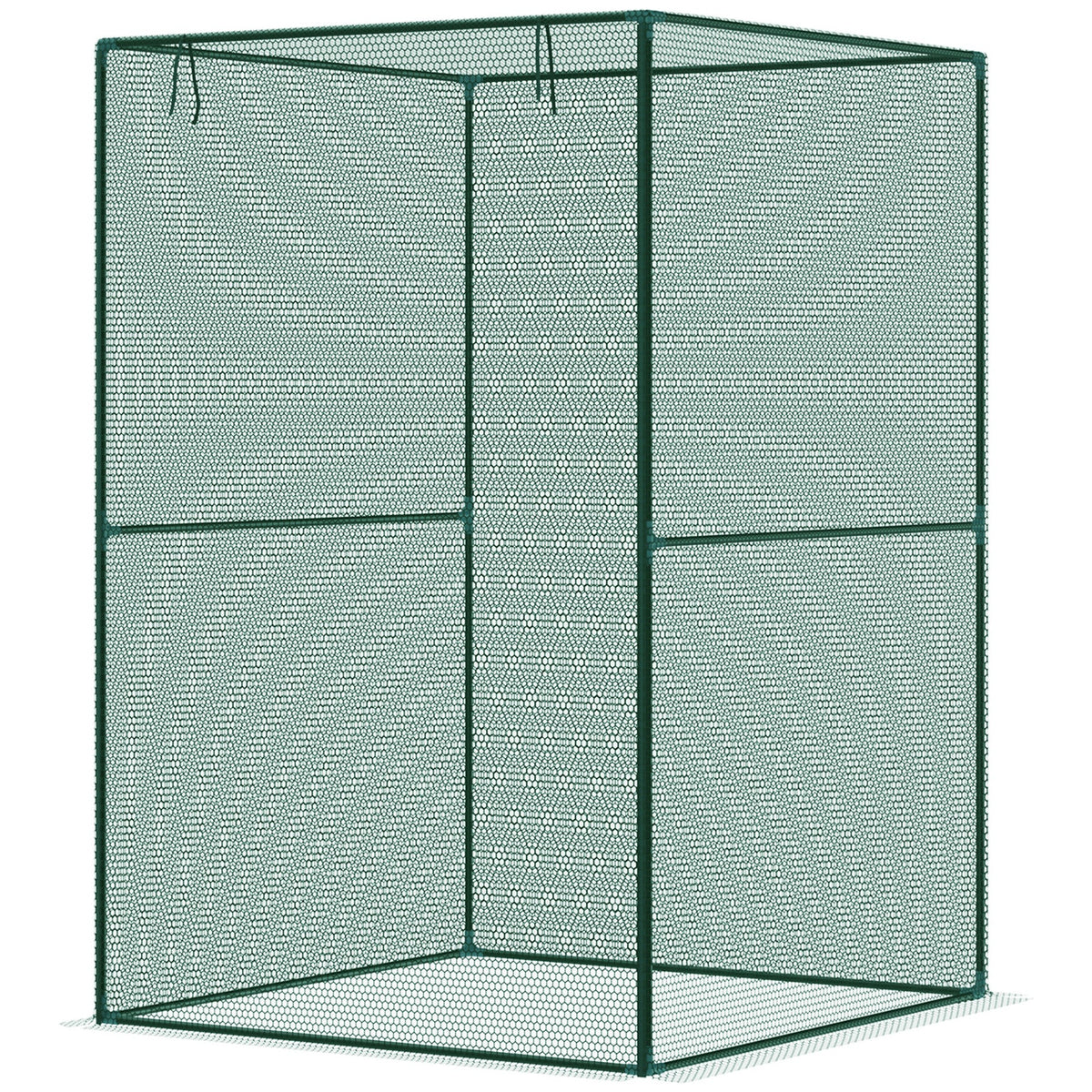 Outsunny Walk-in Crop Cage, Plant Protectors from Animals with Roll Up Zippered Door, 3.9' x 3.9' x 5.9', Dark Green