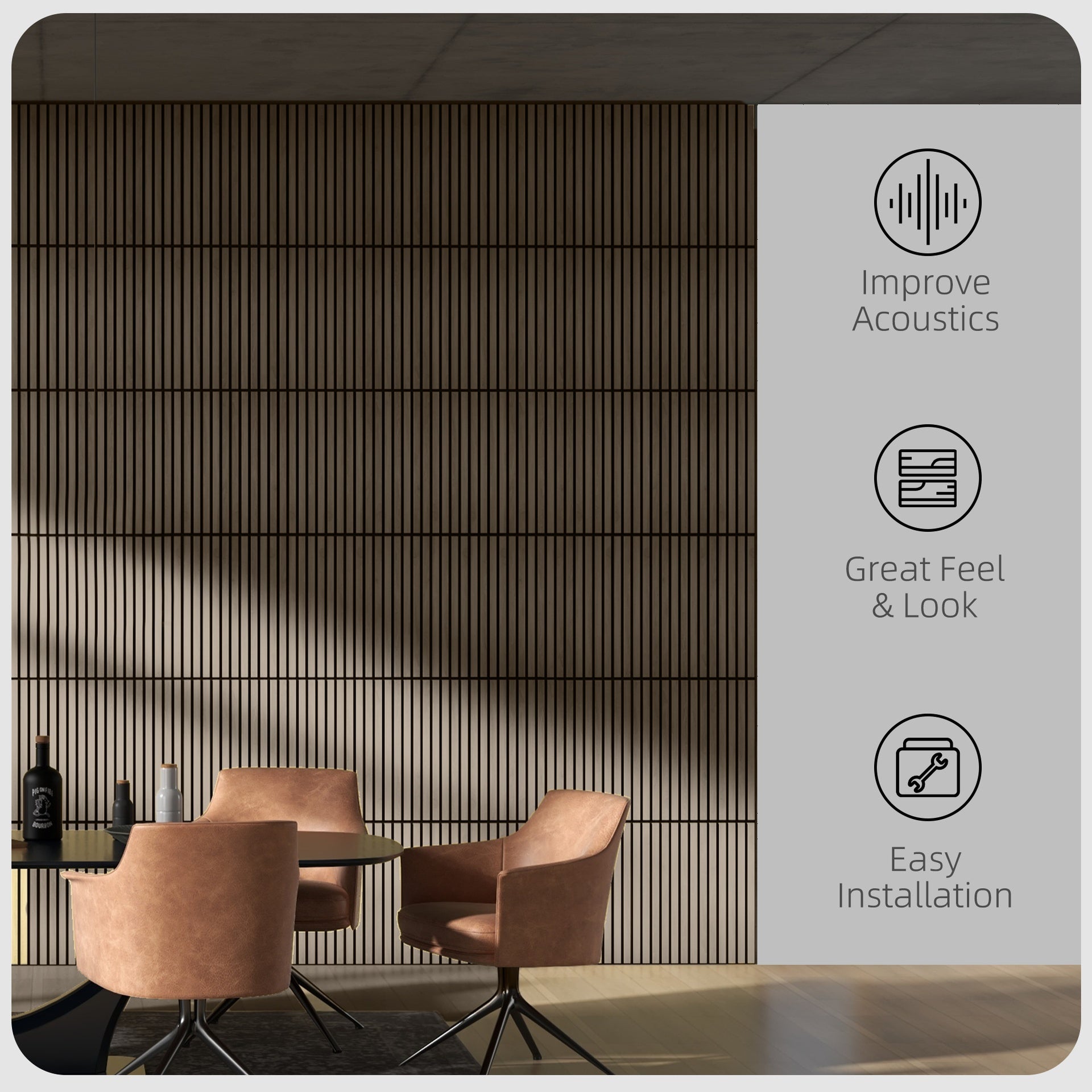HOMCOM 24" x 24" Wood Panels for Wall, 4 Pack Acoustic Panels, Sound Absorbing Slat Wall for Wall Decor, Home, Brown