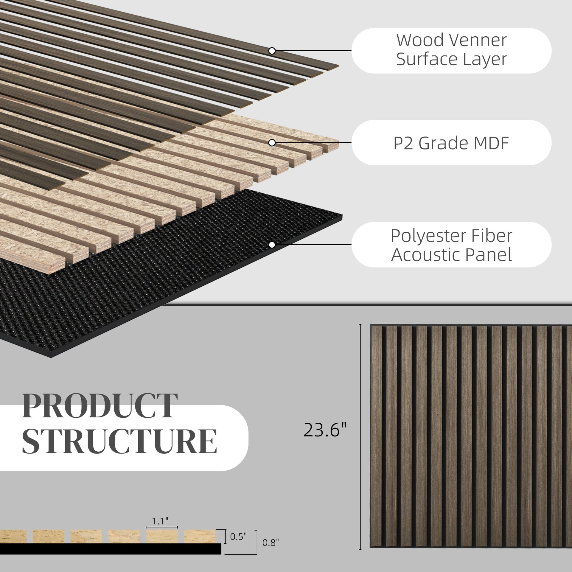HOMCOM 24" x 24" Wood Panels for Wall, 4 Pack Acoustic Panels, Sound Absorbing Slat Wall for Wall Decor, Home, Brown