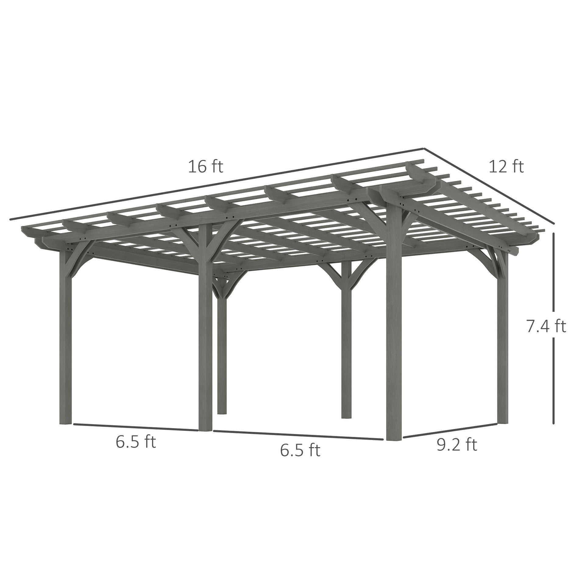 Outsunny 12' x 16' Outdoor Pergola, Wood Gazebo Grape Trellis with Stable Structure for Climbing Plant Support, Gray