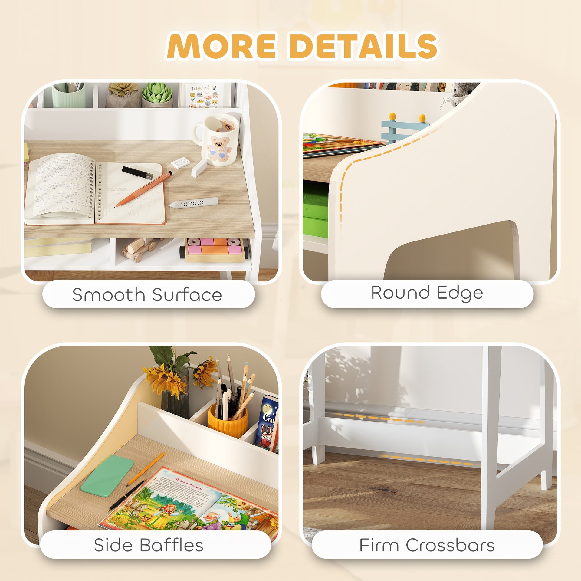 Qaba Kids Desk and Chair Set with Storage and Shelves, for Bedroom & Study Room, Gift for 3-8 Years Old, Natural Wood