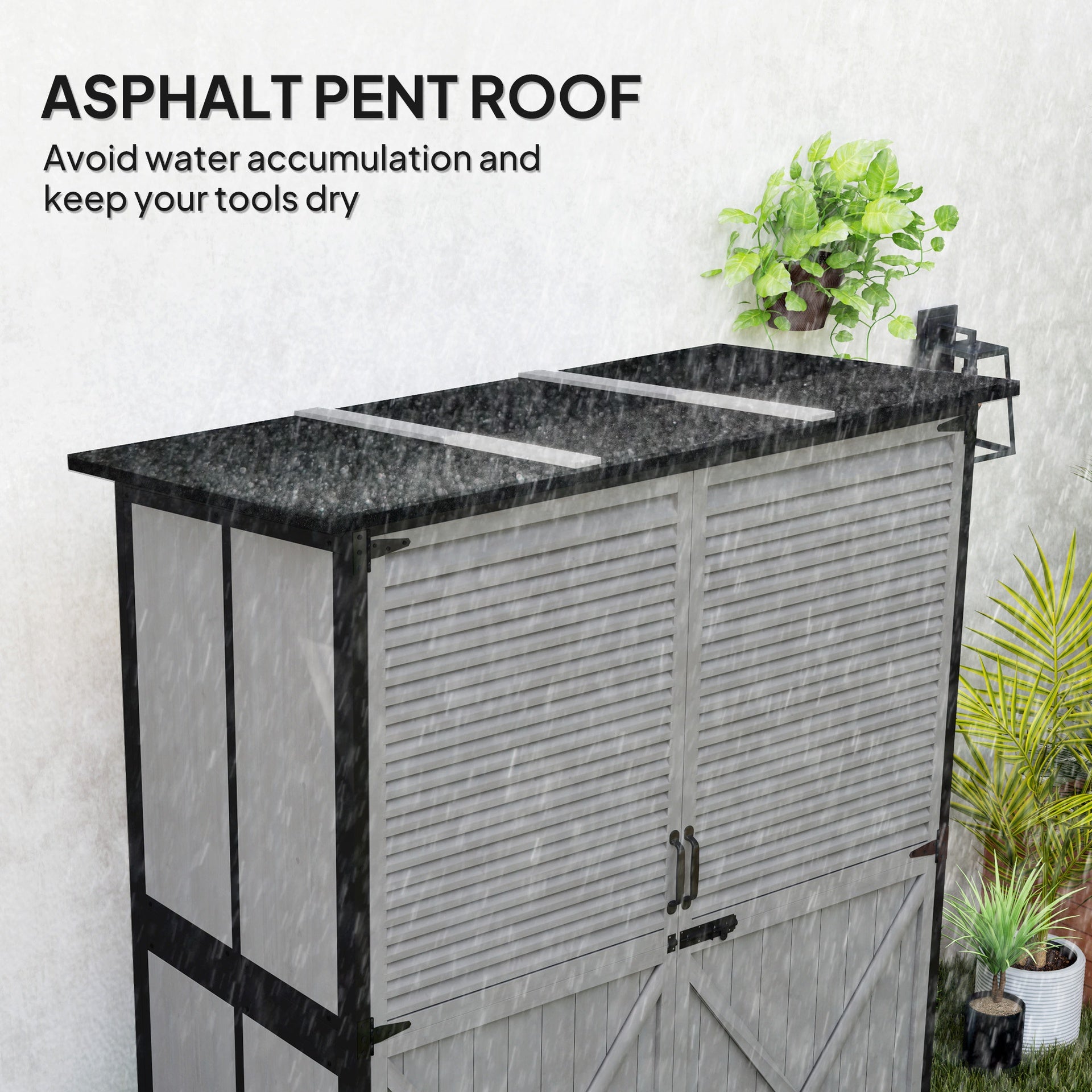 Outsunny Wood Storage Shed, Outdoor Garden Shed with Asphalt Roof, 2 Shelves, Lockable Doors and Adjustable Feet, Gray