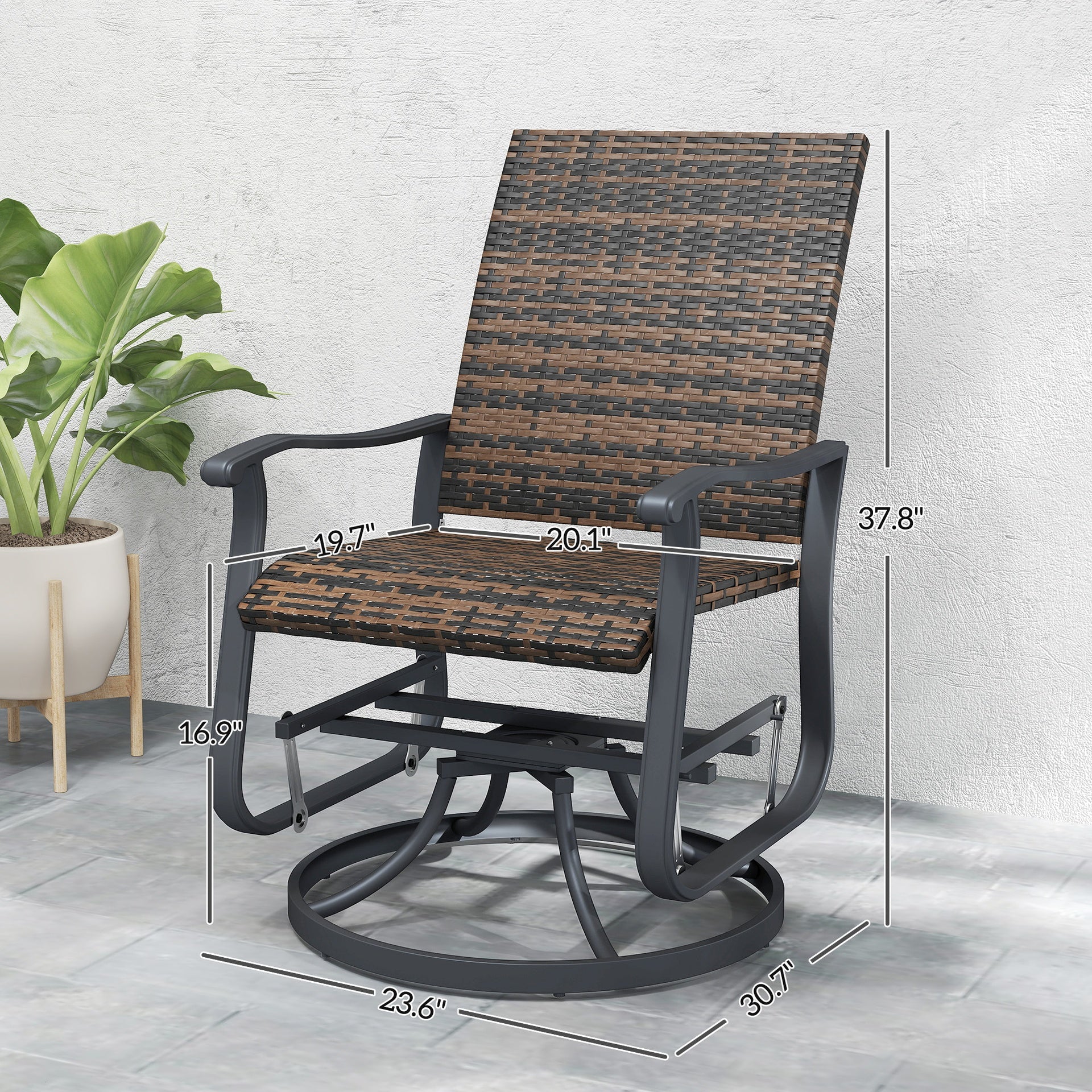 Outsunny Wicker Rattan Swivel Patio Glider Chair Set of 2, Outdoor Glider Chair with Steel Frame, High Back, Brown