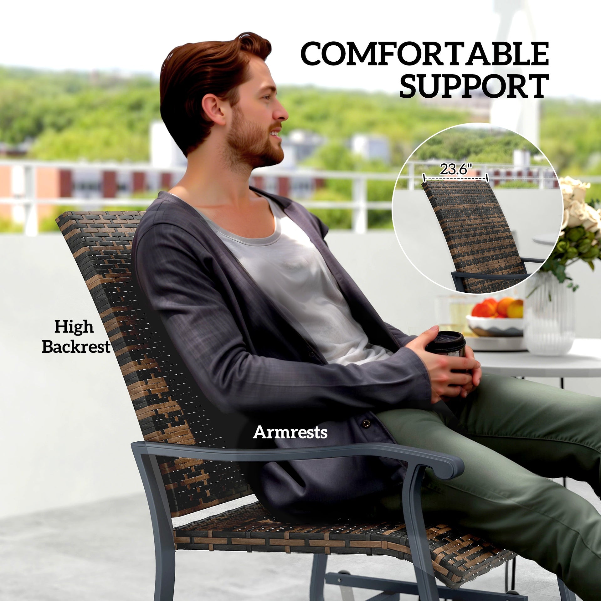 Outsunny Wicker Rattan Swivel Patio Glider Chair Set of 2, Outdoor Glider Chair with Steel Frame, High Back, Brown