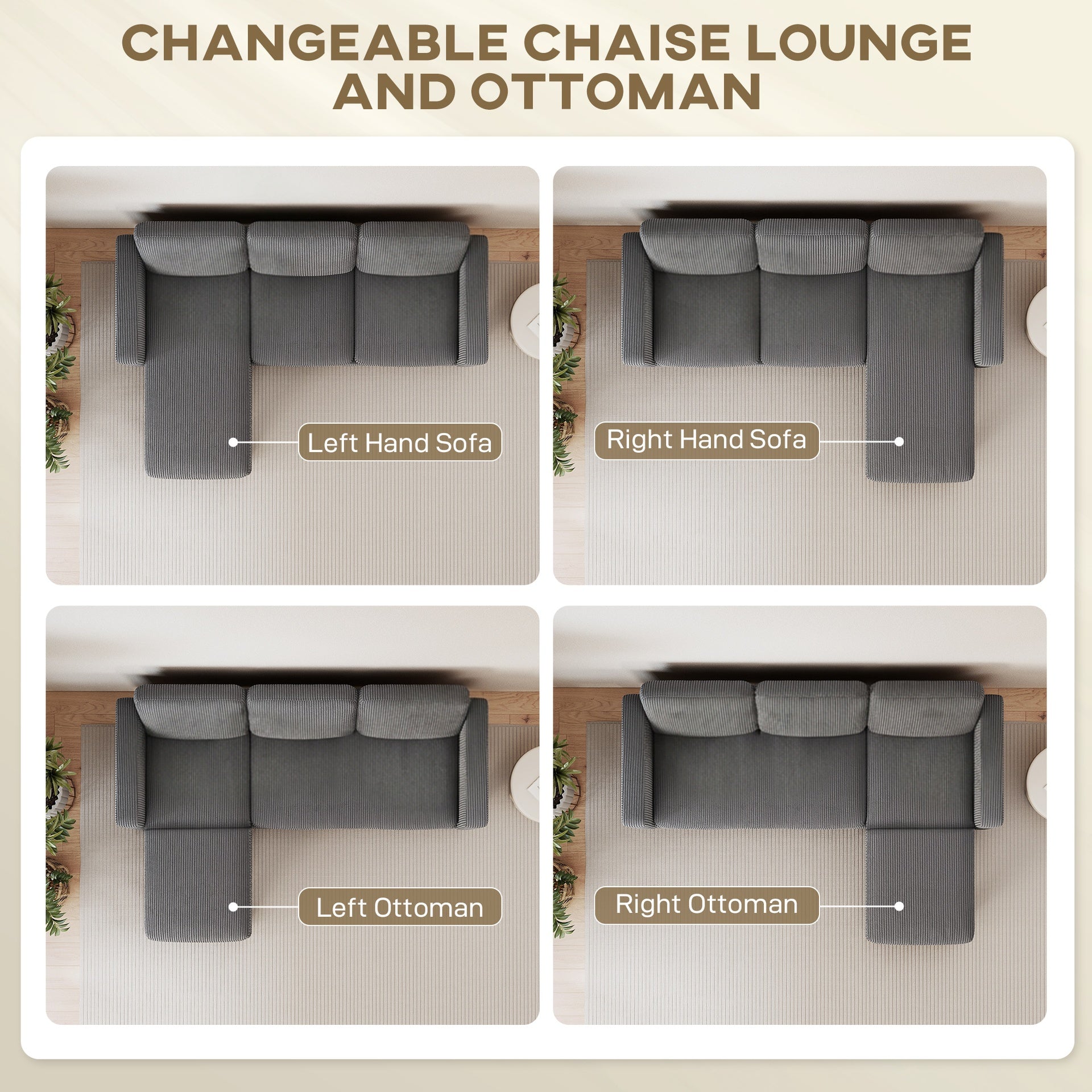 HOMCOM Sectional Sofa, L Shaped Couch, with Reversible Chaise or Ottoman, Dark Gray