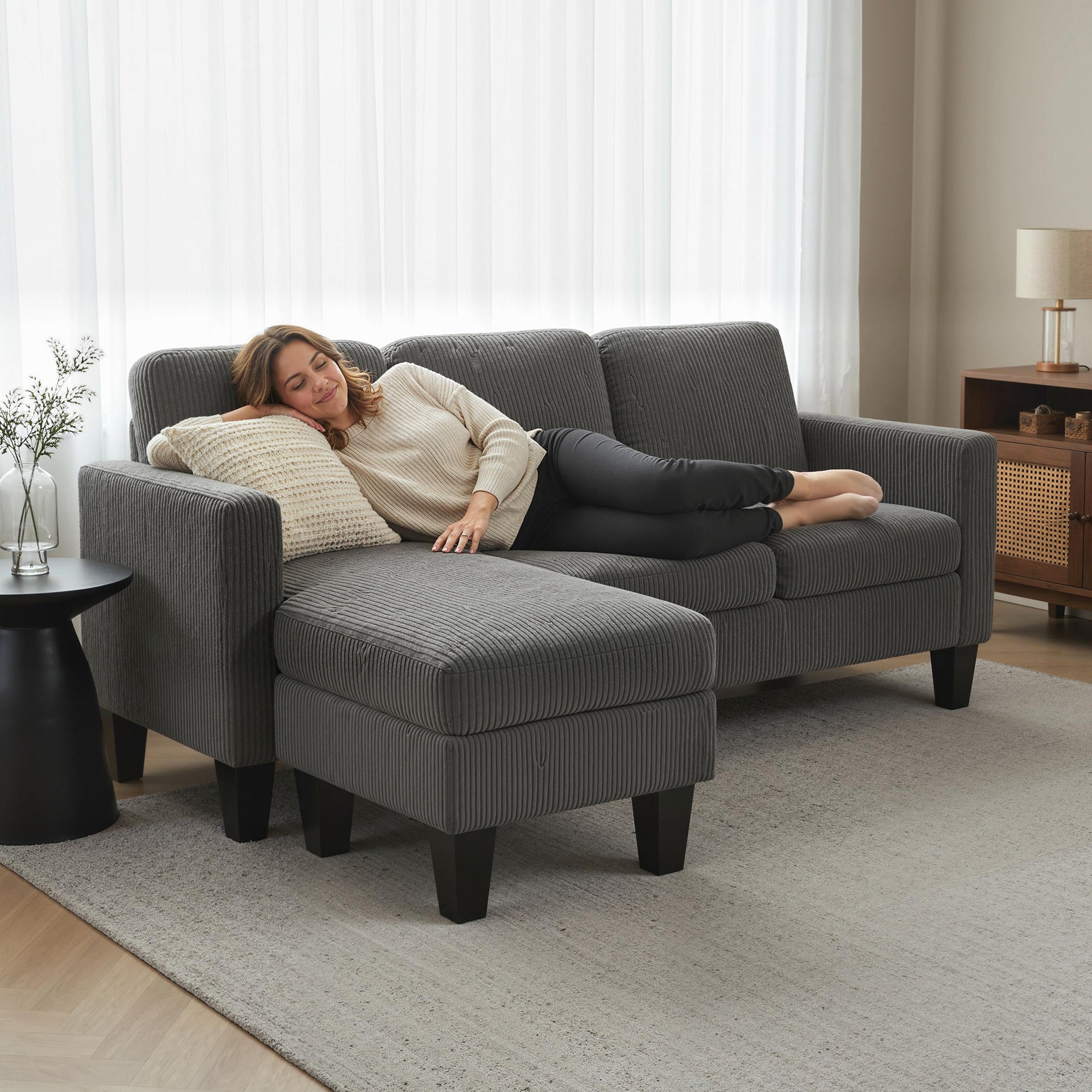 HOMCOM Sectional Sofa, L Shaped Couch, with Reversible Chaise or Ottoman, Dark Gray
