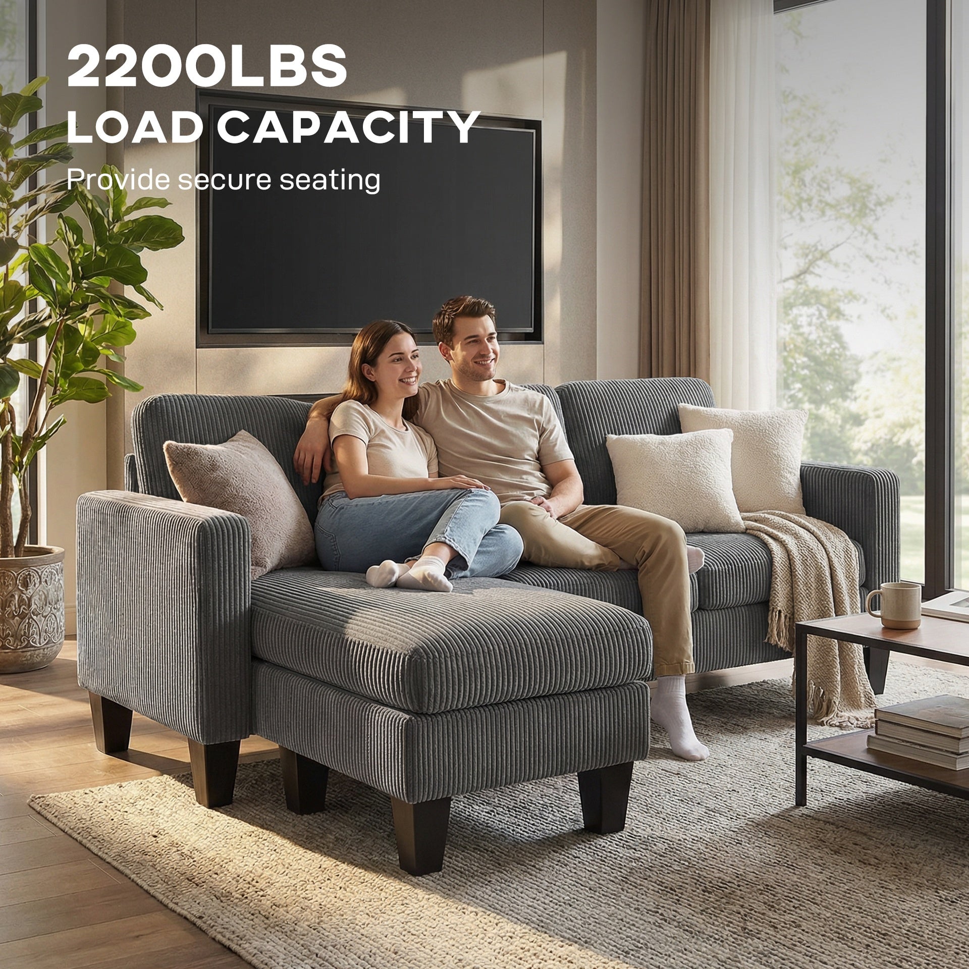 HOMCOM Sectional Sofa, L Shaped Couch, with Reversible Chaise or Ottoman, Dark Gray