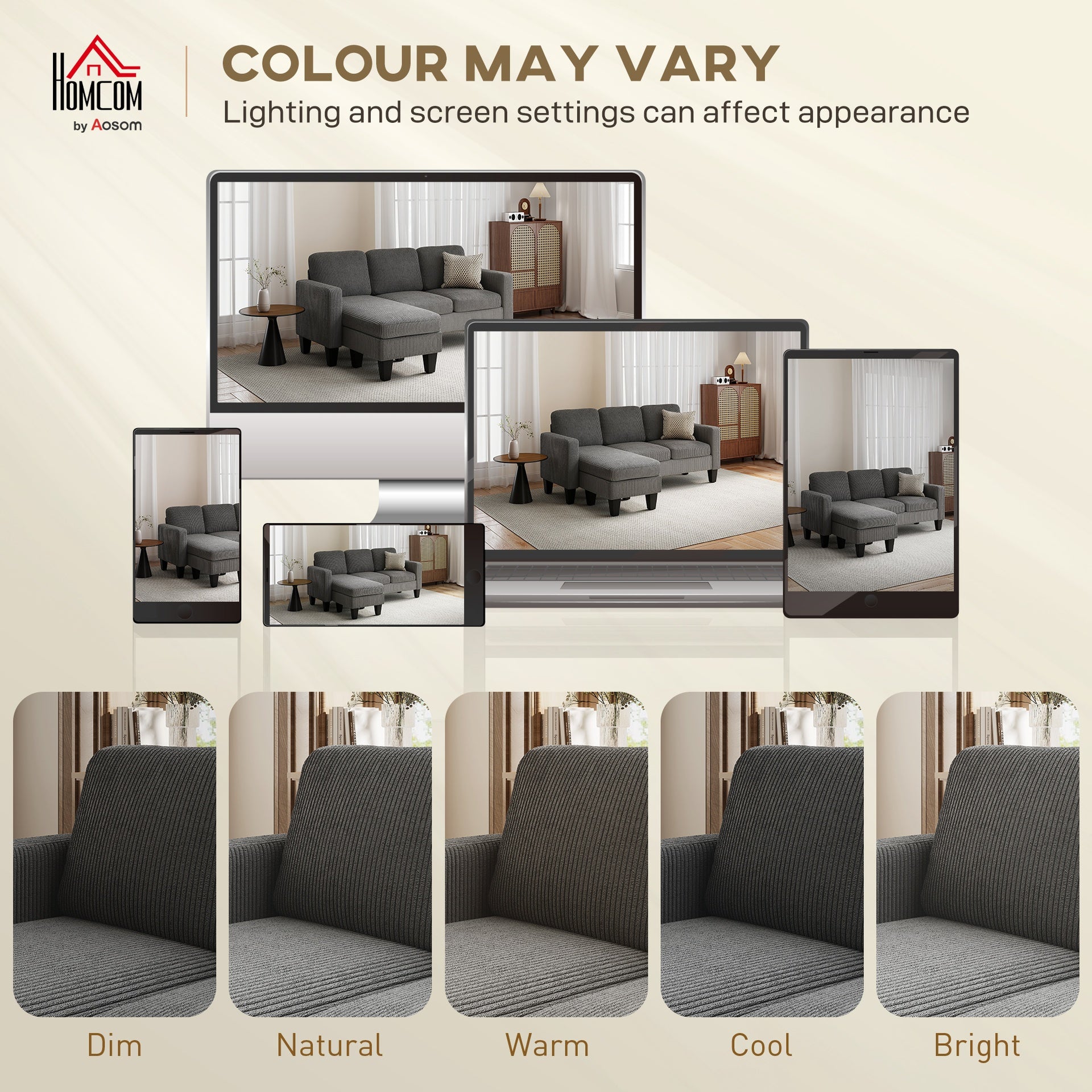 HOMCOM Sectional Sofa, L Shaped Couch, with Reversible Chaise or Ottoman, Dark Gray