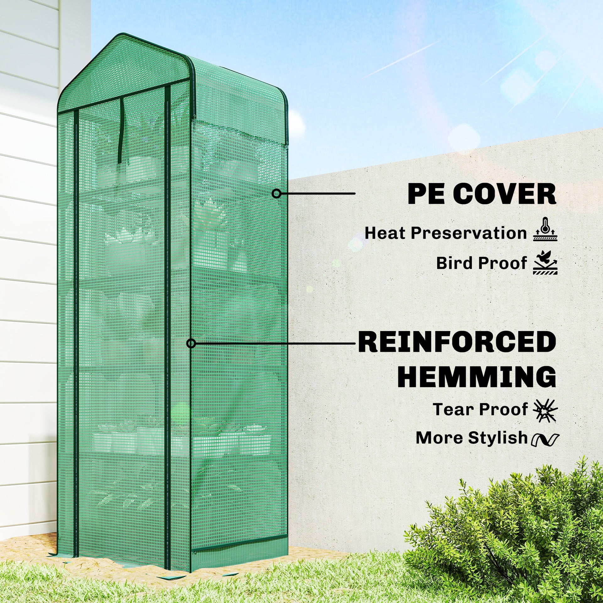 Outsunny Mini Greenhouse with Screen Roof, 5 Tier Portable Small Greenhouse with High Strength PE Cover, Green
