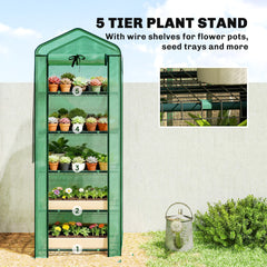 Outsunny Mini Greenhouse with Screen Roof, 5 Tier Portable Small Greenhouse with High Strength PE Cover, Green