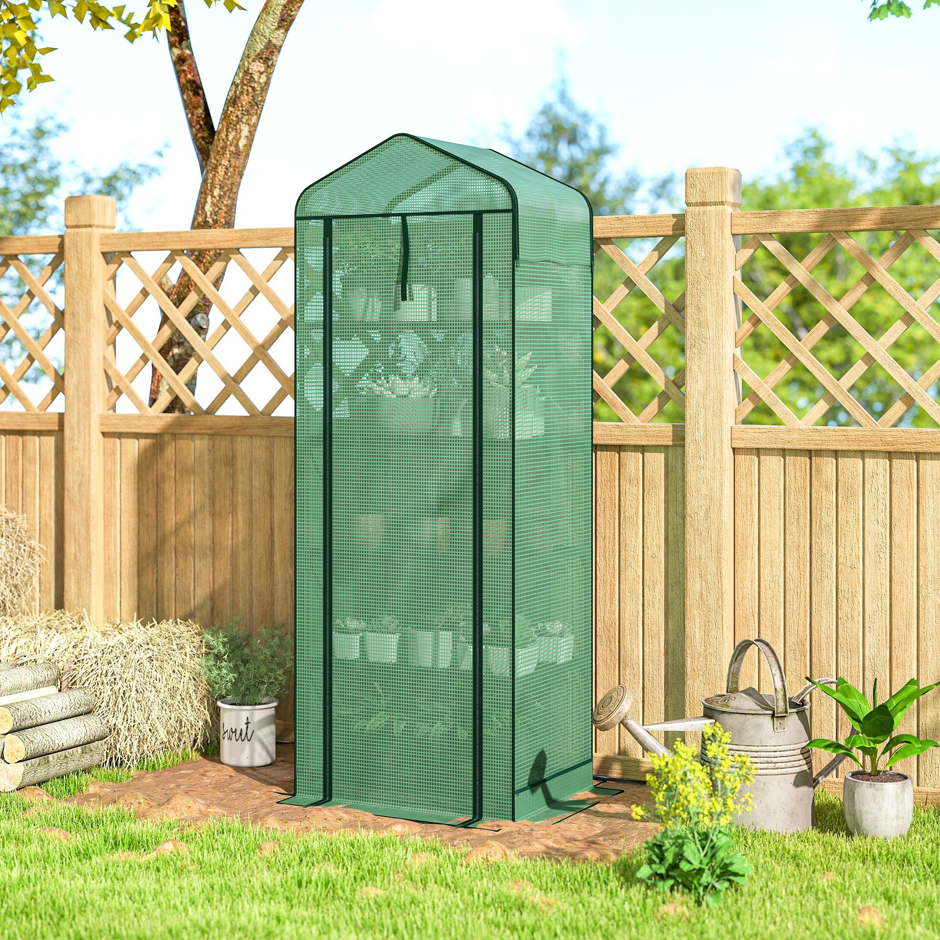 Outsunny Mini Greenhouse with Screen Roof, 5 Tier Portable Small Greenhouse with High Strength PE Cover, Green