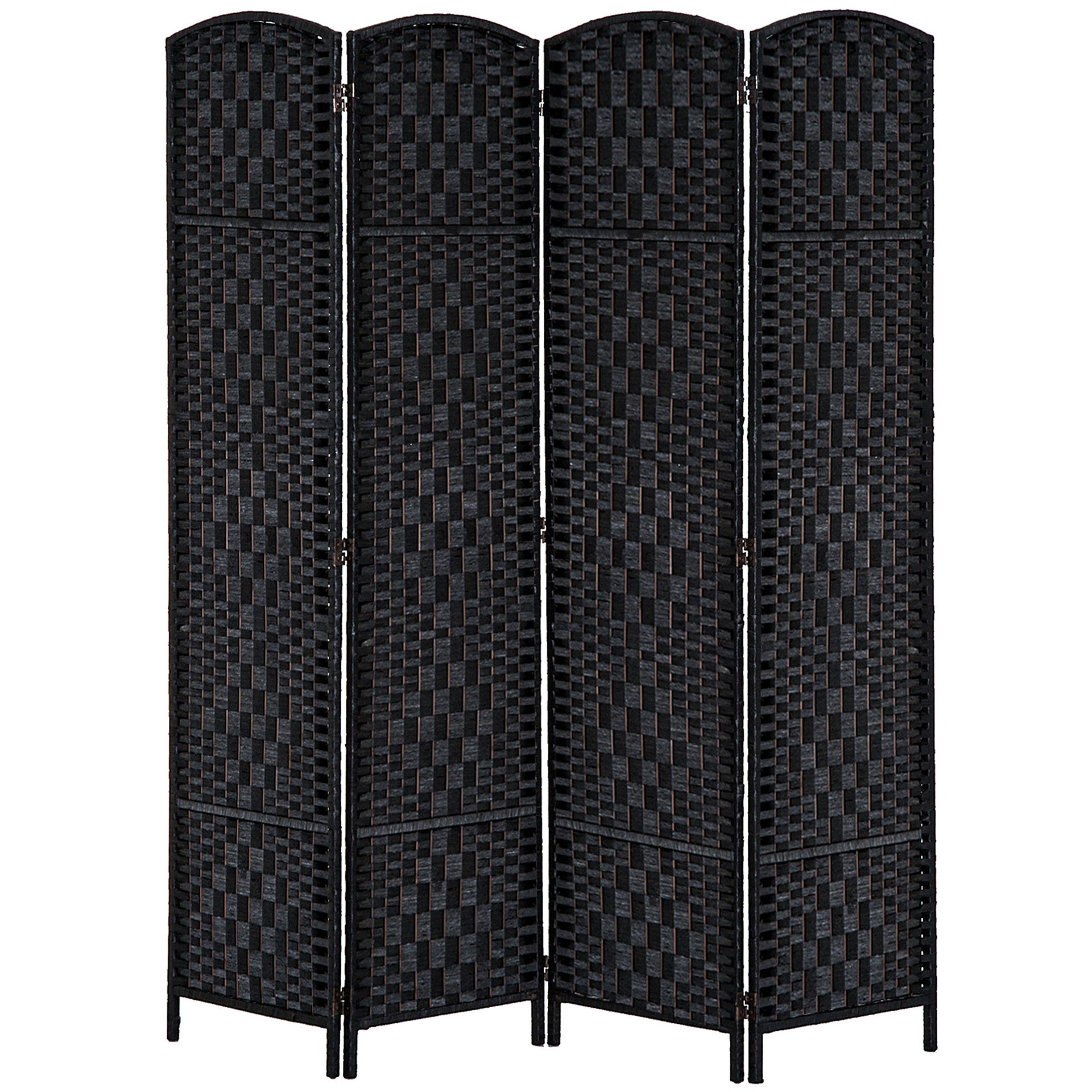 HOMCOM Room Divider 4 Panel, 6FT Tall Folding Privacy Screen, Freestanding Hand-Woven Partition for Room Separation with 360° Hinges, Paper Rope Diamond Weave, Black