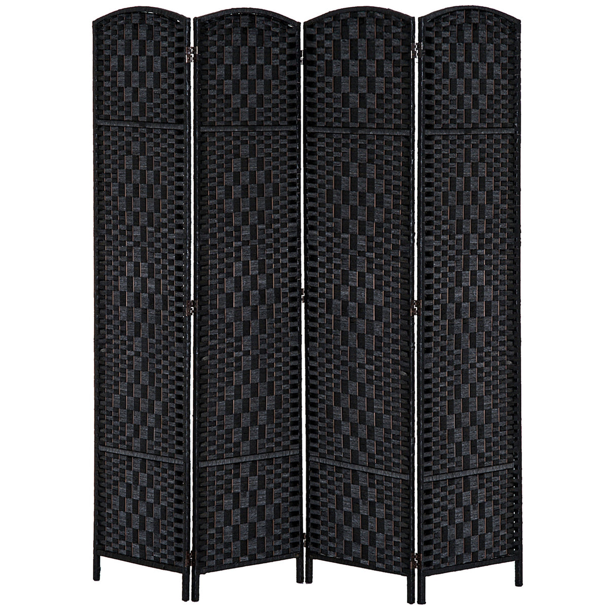 HOMCOM Room Divider 4 Panel, 6FT Tall Folding Privacy Screen, Freestanding Hand-Woven Partition for Room Separation with 360° Hinges, Paper Rope Diamond Weave, Black