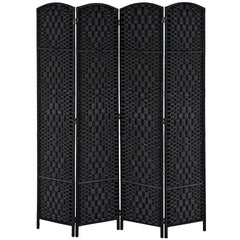 HOMCOM Room Divider 4 Panel, 6FT Tall Folding Privacy Screen, Freestanding Hand-Woven Partition for Room Separation with 360° Hinges, Paper Rope Diamond Weave, Black