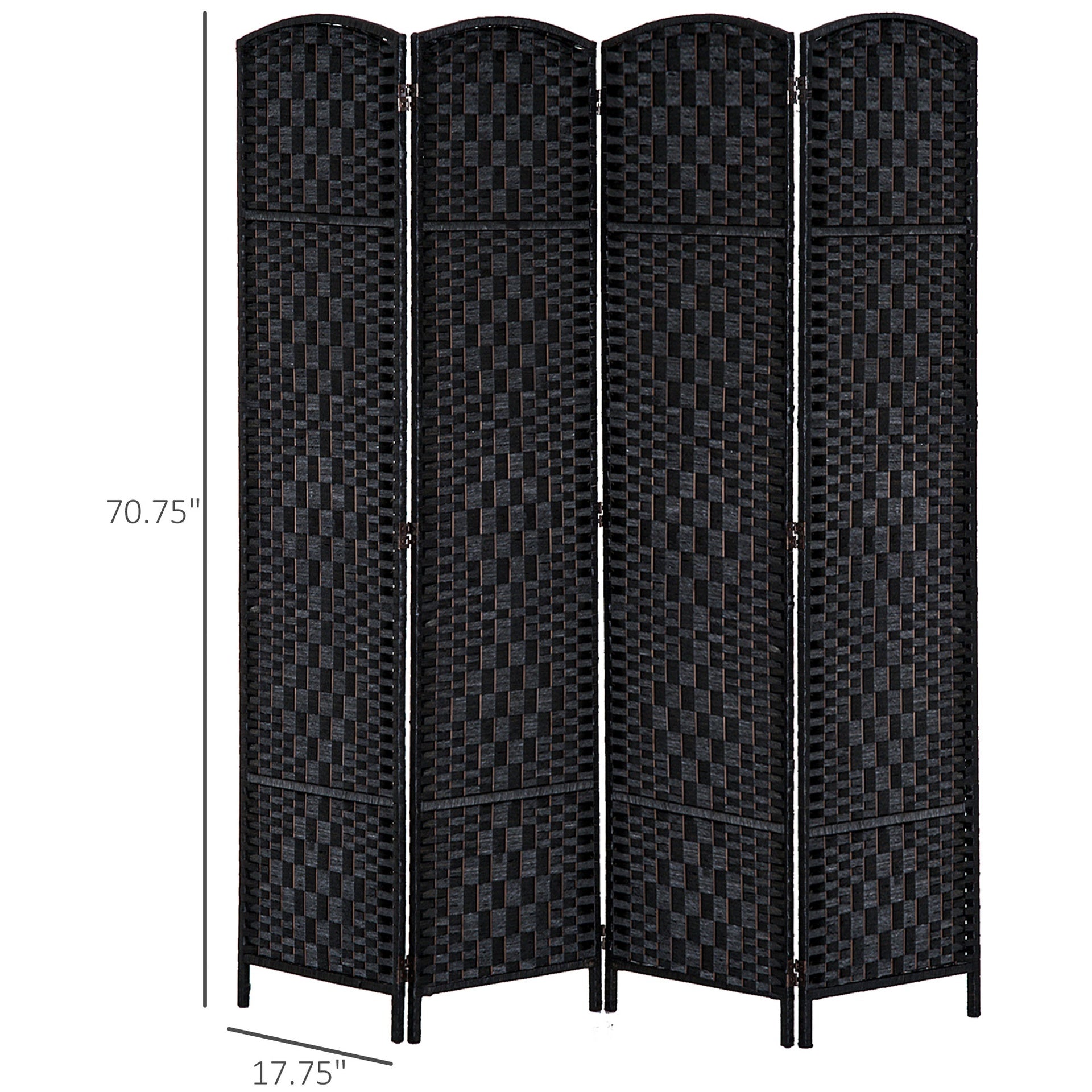 HOMCOM Room Divider 4 Panel, 6FT Tall Folding Privacy Screen, Freestanding Hand-Woven Partition for Room Separation with 360° Hinges, Paper Rope Diamond Weave, Black