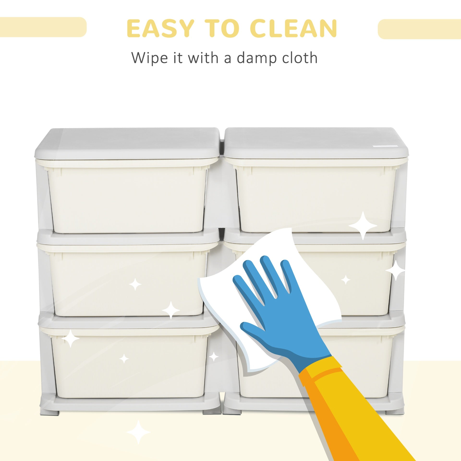 Qaba 3 Tier Kids Storage Unit, Toy Organizers and Storage with 6 Drawer Chest for Kids Bedroom Nursery Kindergarten Living Room for Boys Girls Toddlers, Cream White