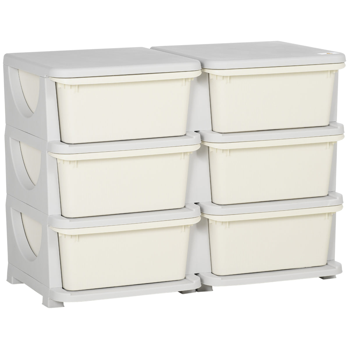 Qaba 3 Tier Kids Storage Unit, Toy Organizers and Storage with 6 Drawer Chest for Kids Bedroom Nursery Kindergarten Living Room for Boys Girls Toddlers, Cream White