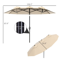 Outsunny Double Sided Patio Umbrella, 9.7' Large Outdoor Market Umbrella with Push Button Tilt and Crank, 3 Air Vents and 12 Ribs, for Garden, Deck, Pool, Brown