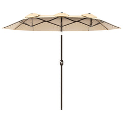 Outsunny Double Sided Patio Umbrella, 9.7' Large Outdoor Market Umbrella with Push Button Tilt and Crank, 3 Air Vents and 12 Ribs, for Garden, Deck, Pool, Brown