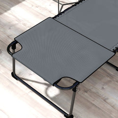 Outsunny 2 Piece Folding Chaise Lounge Pool Chairs with 5-level Reclining Back, Reading Hole, Side Pocket, Gray