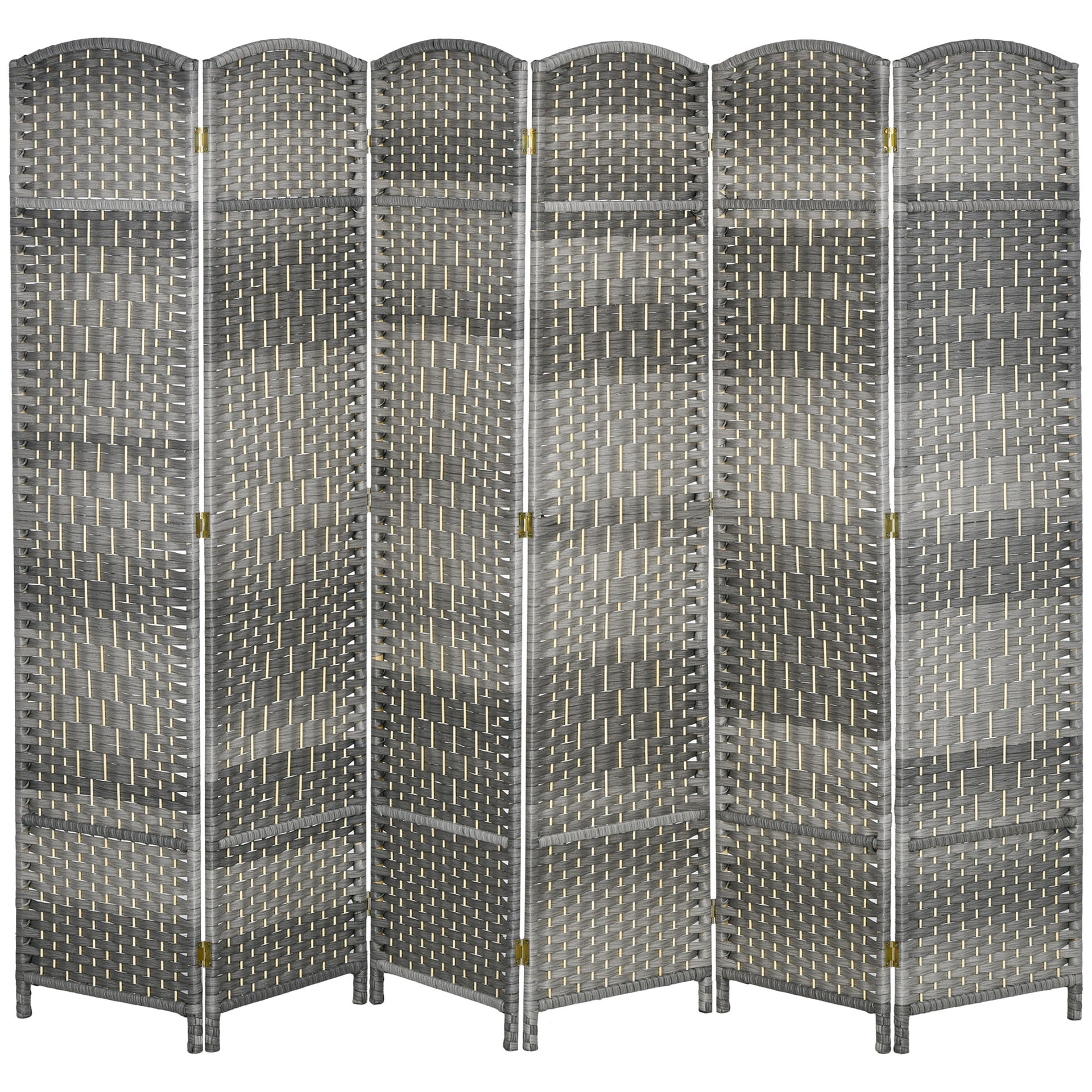 HOMCOM Folding Room Divider Screen 6 Panel 6' Tall Privacy Screen Freestanding Wood Partition for Home Office, Mixed Gray
