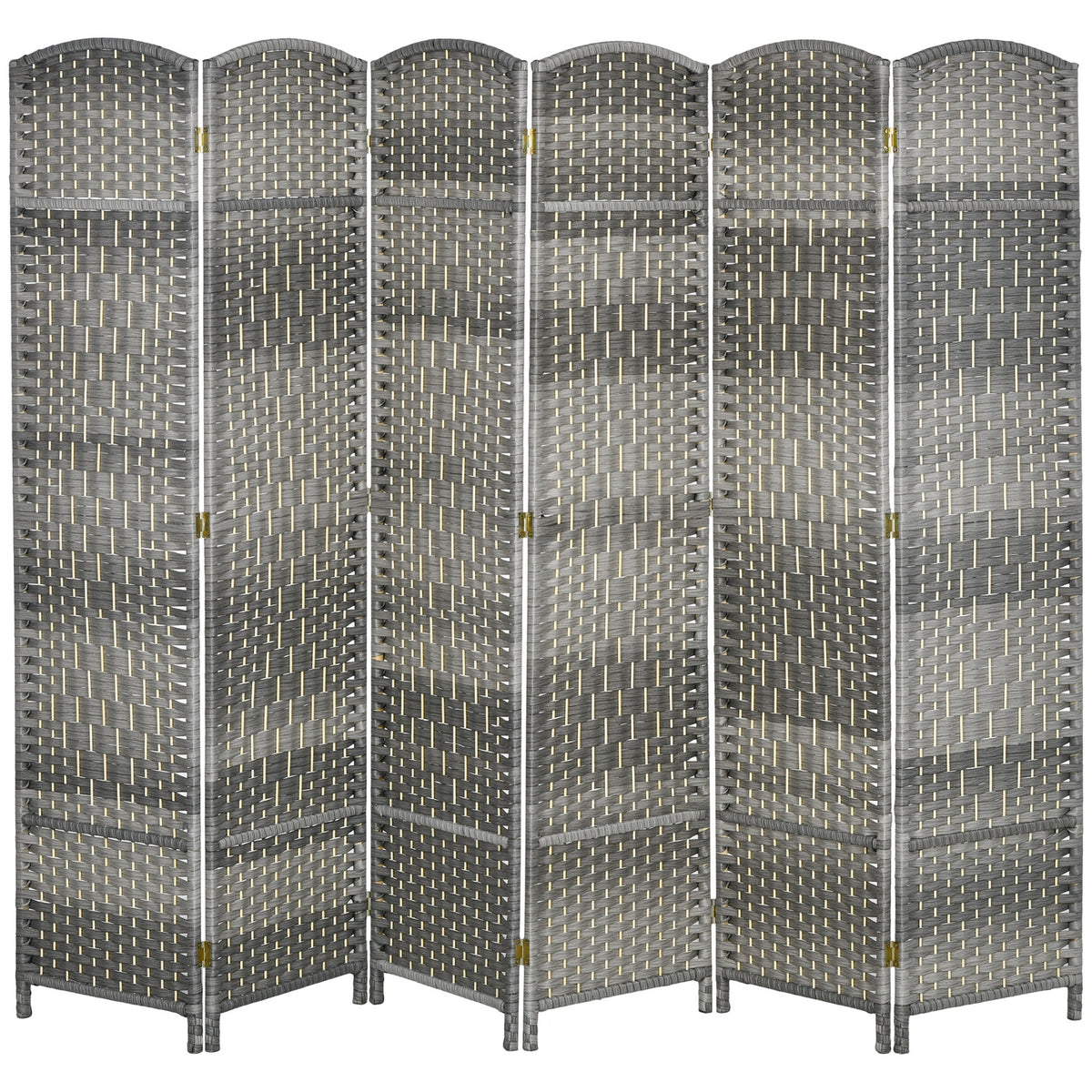 HOMCOM Folding Room Divider Screen 6 Panel 6' Tall Privacy Screen Freestanding Wood Partition for Home Office, Mixed Gray