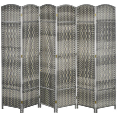 HOMCOM Folding Room Divider Screen 6 Panel 6' Tall Privacy Screen Freestanding Wood Partition for Home Office, Mixed Gray
