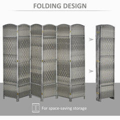 HOMCOM Folding Room Divider Screen 6 Panel 6' Tall Privacy Screen Freestanding Wood Partition for Home Office, Mixed Gray
