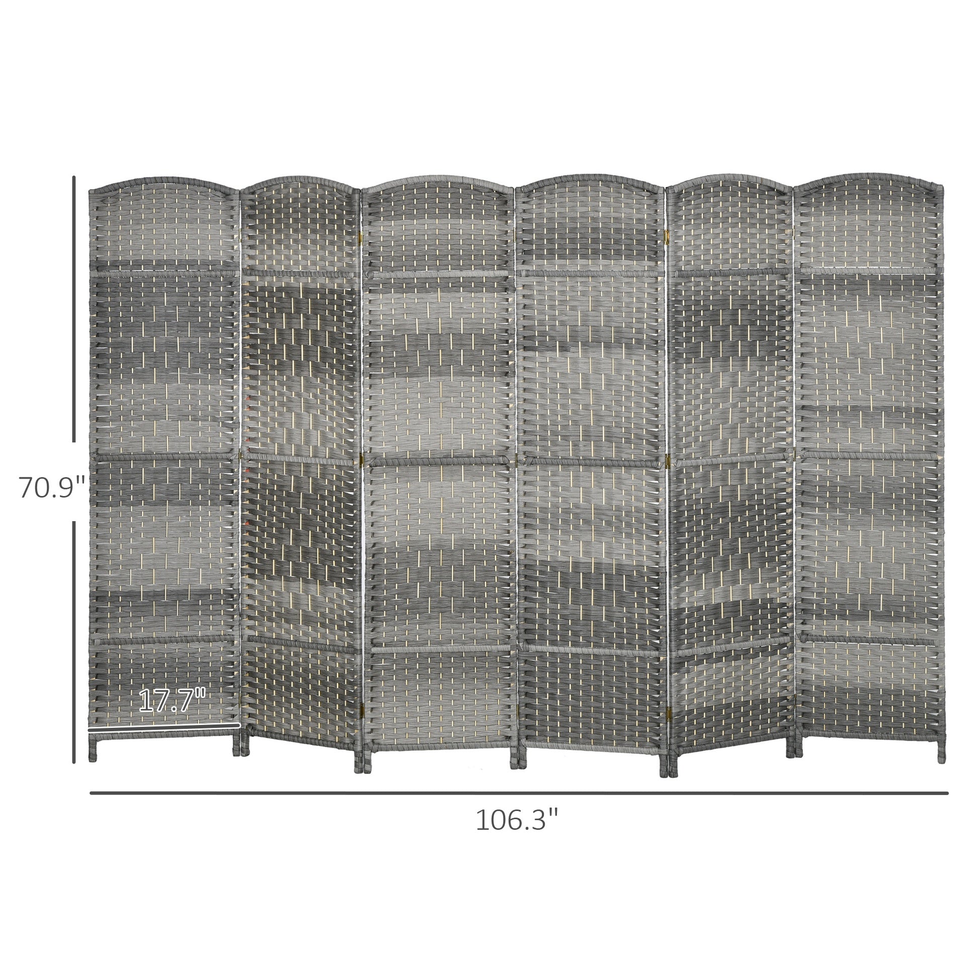 HOMCOM Folding Room Divider Screen 6 Panel 6' Tall Privacy Screen Freestanding Wood Partition for Home Office, Mixed Gray
