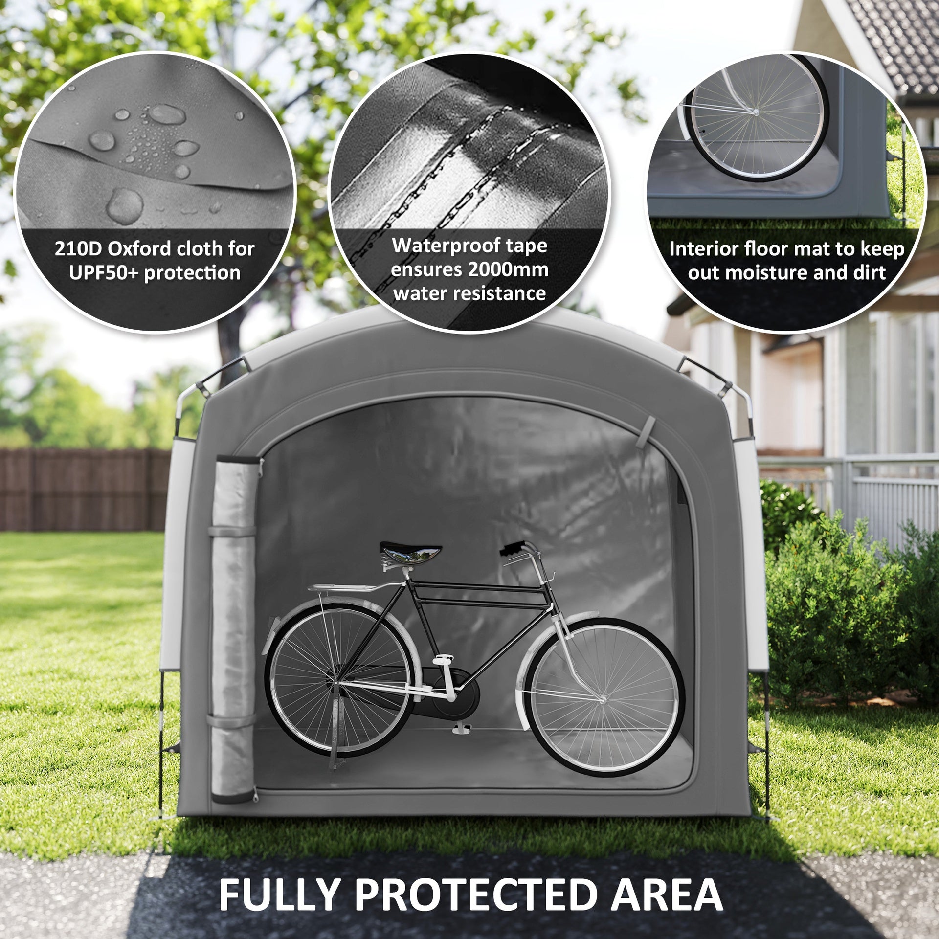 Outsunny Bike Storage Shed Tent, Portable and Waterproof with 210D Oxford Fabric and Carry Bag for 3-4 Bicycles, Dark Gray
