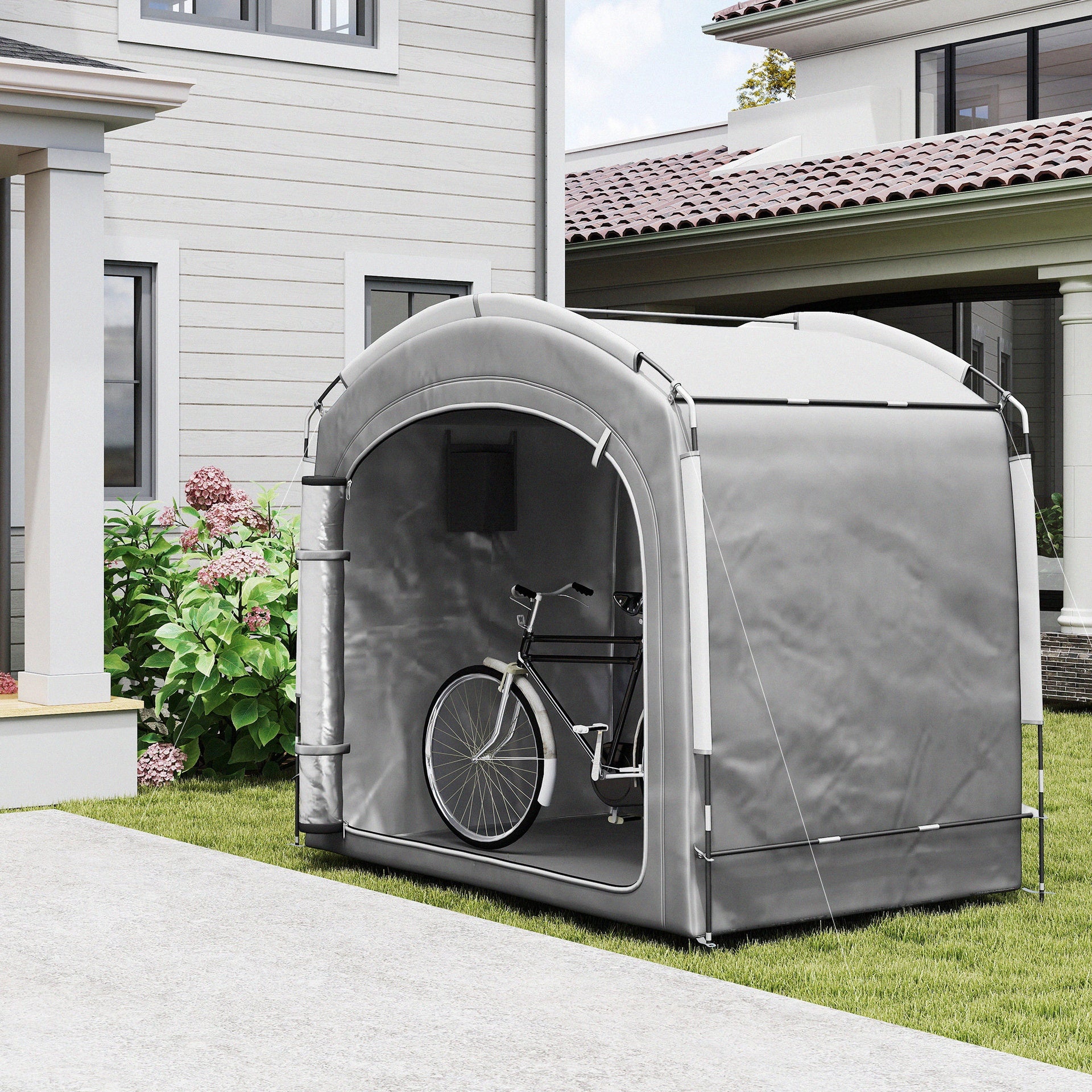 Outsunny Bike Storage Shed Tent, Portable and Waterproof with 210D Oxford Fabric and Carry Bag for 3-4 Bicycles, Dark Gray