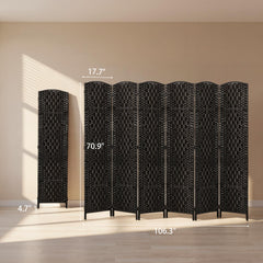 HOMCOM Room Divider, 6 Panel Folding Privacy Screen, 6FT Tall Portable Weave Partition Wall Divider for Bedroom, Coffee
