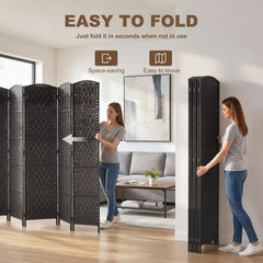 HOMCOM Room Divider, 6 Panel Folding Privacy Screen, 6FT Tall Portable Weave Partition Wall Divider for Bedroom, Coffee