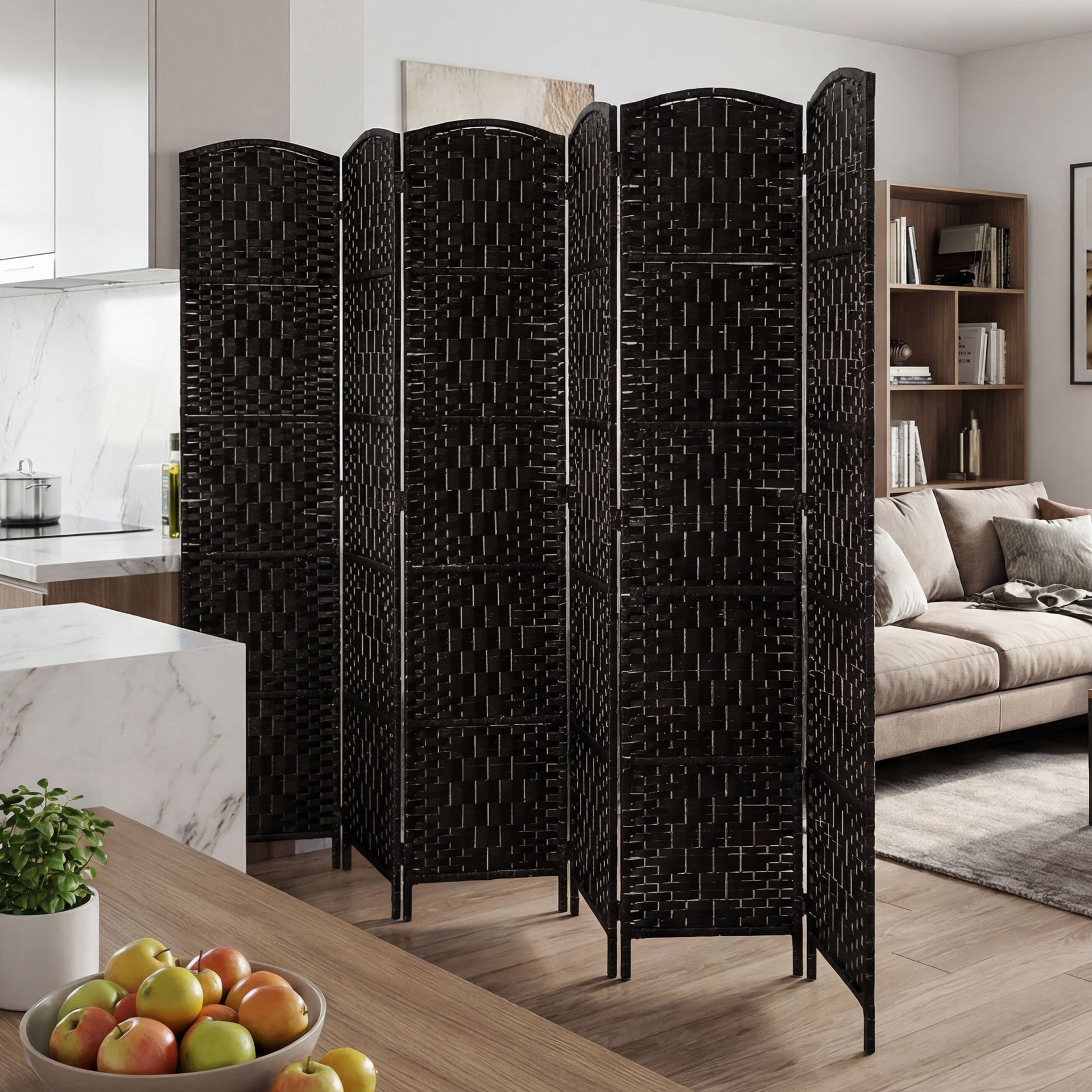 HOMCOM Room Divider, 6 Panel Folding Privacy Screen, 6FT Tall Portable Weave Partition Wall Divider for Bedroom, Coffee
