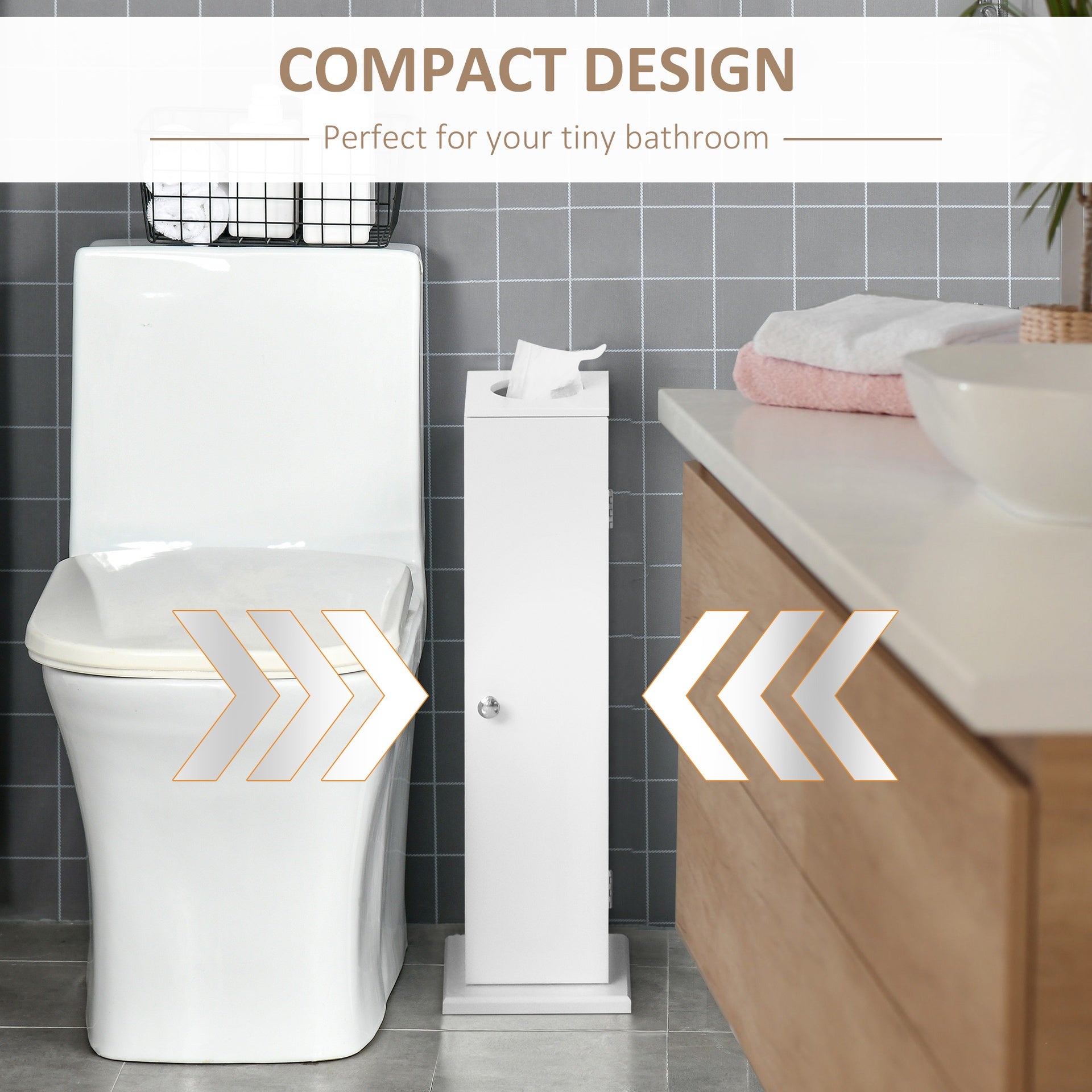 HOMCOM Small Toilet Paper Cabinet, Bathroom Corner Cabinet with Doors and Shelves for Paper Shampoo, White