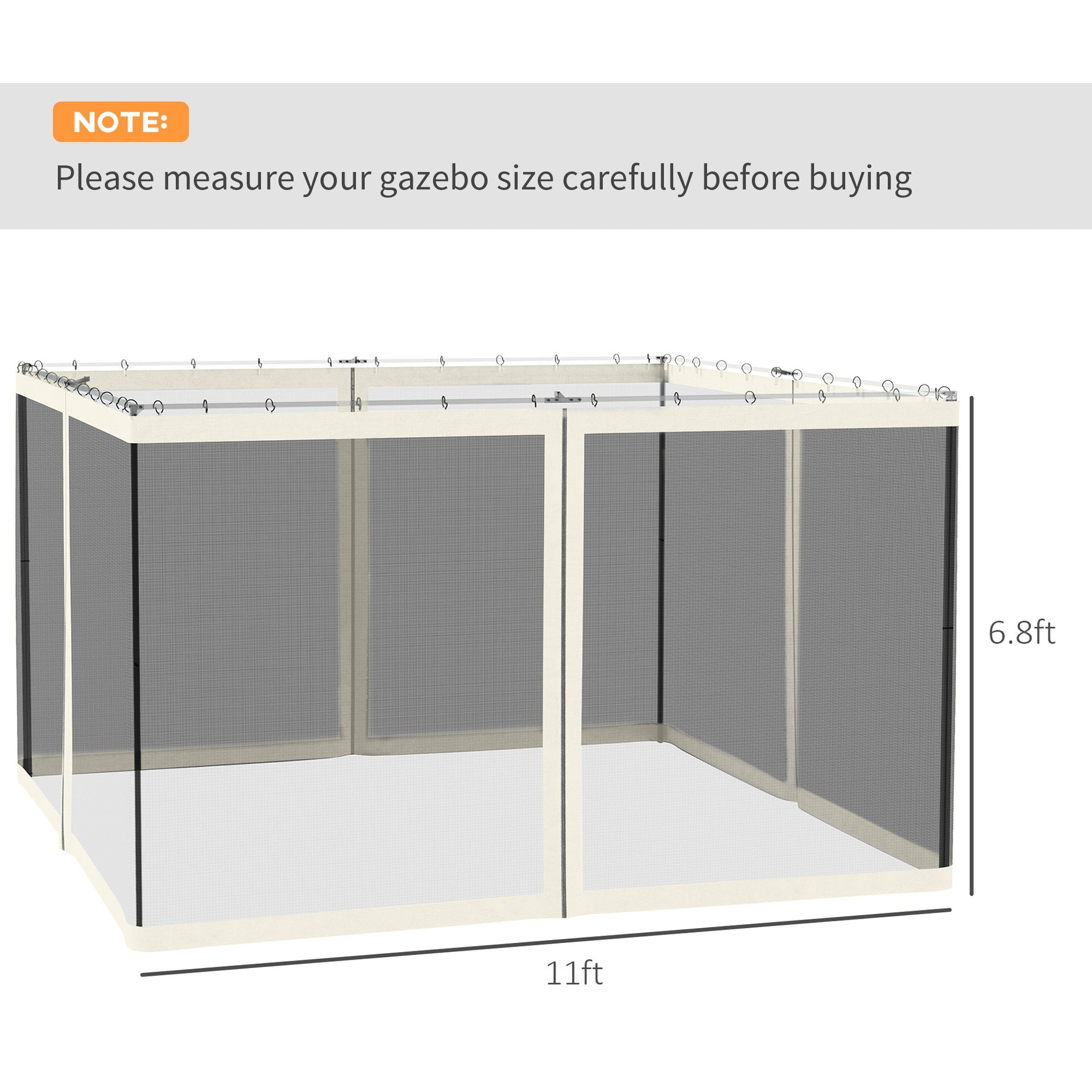 Outsunny Replacement Mesh Sidewall Netting for 10' x 12' Gazebos and Canopy Tents with Zippers, (Sidewall Only) White