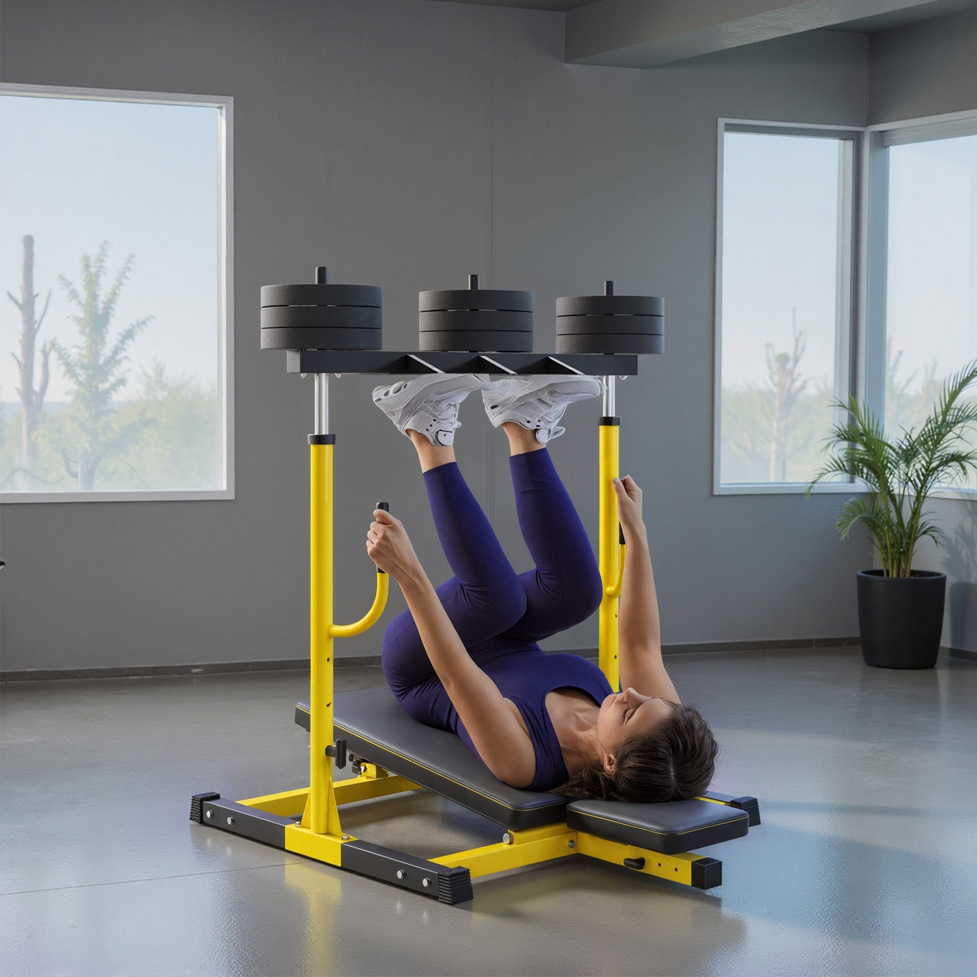 Soozier Vertical Leg Press Machine with Adjustable Leg, Back, and Head Positions, 1" Standard Plate Compatible, Yellow