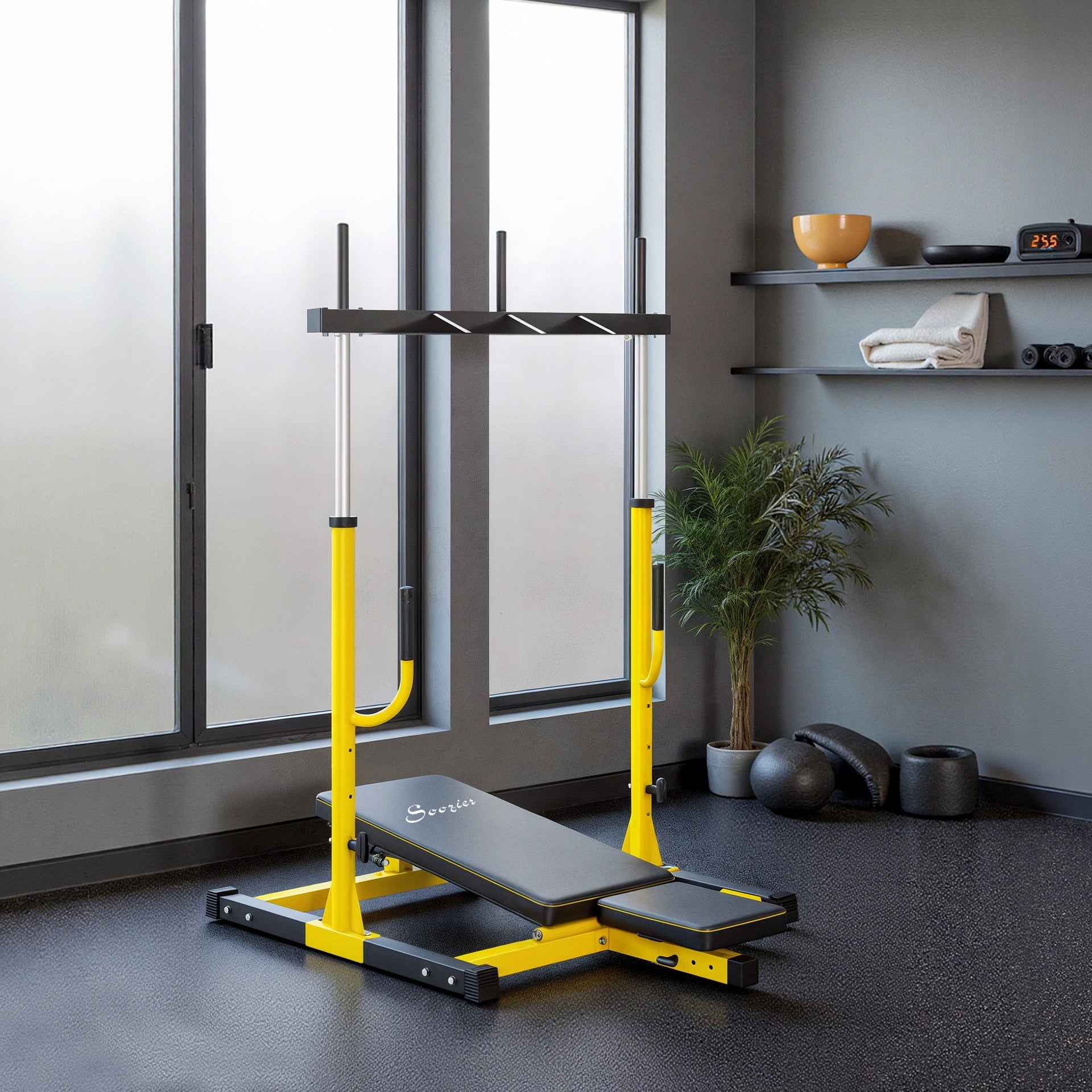 Soozier Vertical Leg Press Machine with Adjustable Leg, Back, and Head Positions, 1" Standard Plate Compatible, Yellow