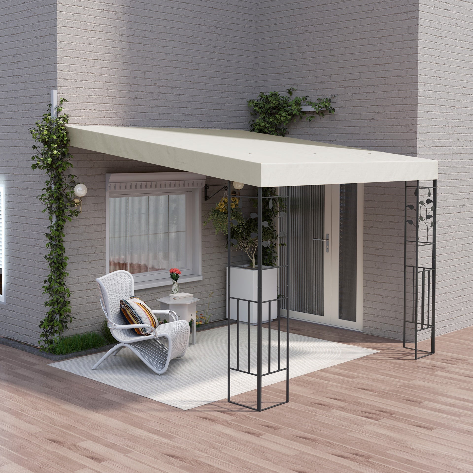 Outsunny 10' x 10' Outdoor Pergola Canopy, Metal Patio Canopy with Drainage Holes for Backyard, Garden, Cream White