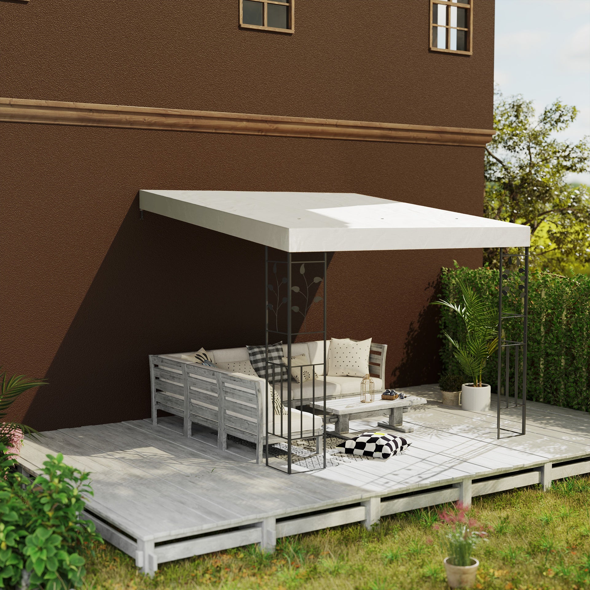 Outsunny 10' x 10' Outdoor Pergola Canopy, Metal Patio Canopy with Drainage Holes for Backyard, Garden, Cream White